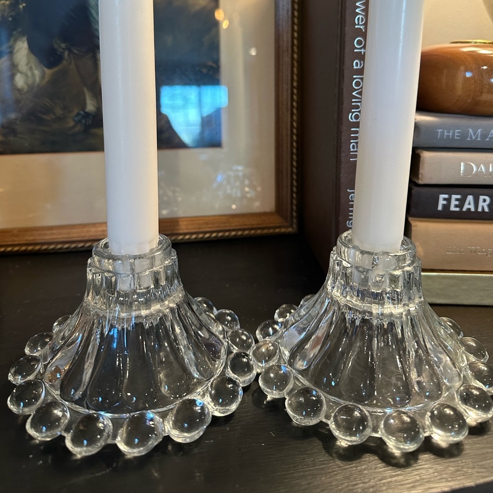 Vintage Anchor Hocking Candlestick Holders Berwick Boopie Bubble Clear Glass